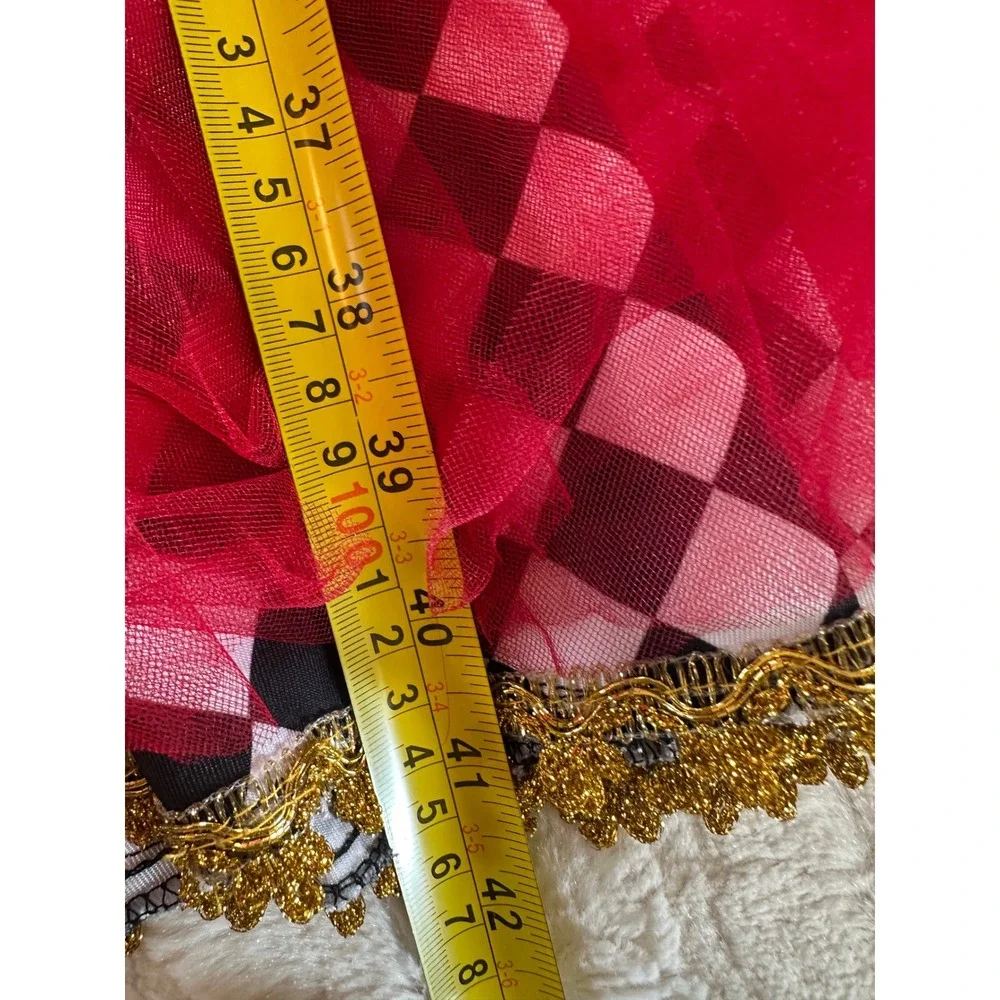 Kids Queen of Hearts Costume Dress Red Black Velvet Tulle Sequin Heart Halloween